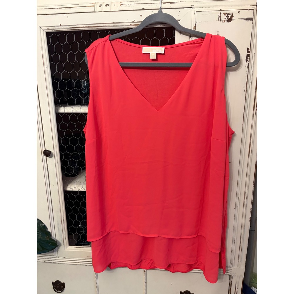 Michael Kors Coral Pink V-Neck Sleeveless Tiered Layered Top 2X Plus Size